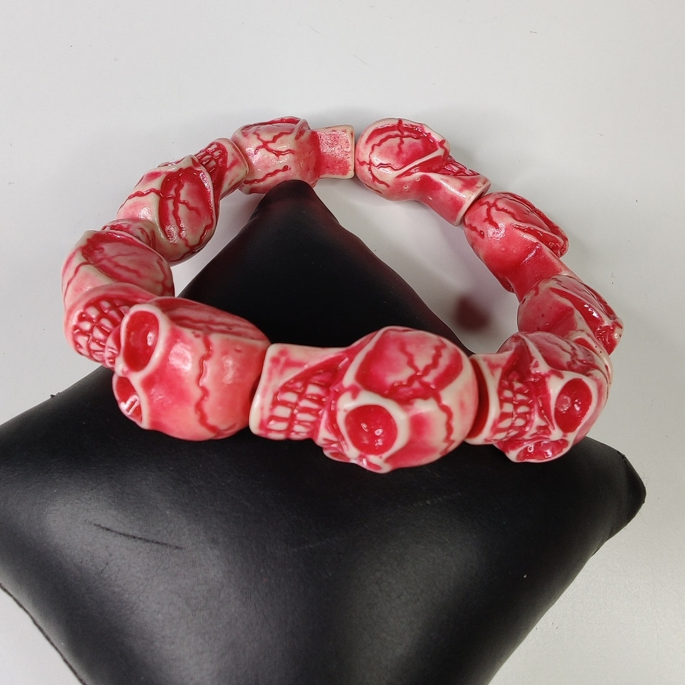 Blood Red Skeleton Skull Stretch Bracelet Unisex
